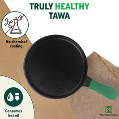 Pre-Seasoned Black Cast Iron Tawa For Dosa, Chapathi With Silicone Grip - 25.5cm, 10 Inch, 2.1 Kg | Induction Friendly, Naturally Nonstick, 100% Pure & Toxin-Free, No Chemical Coating