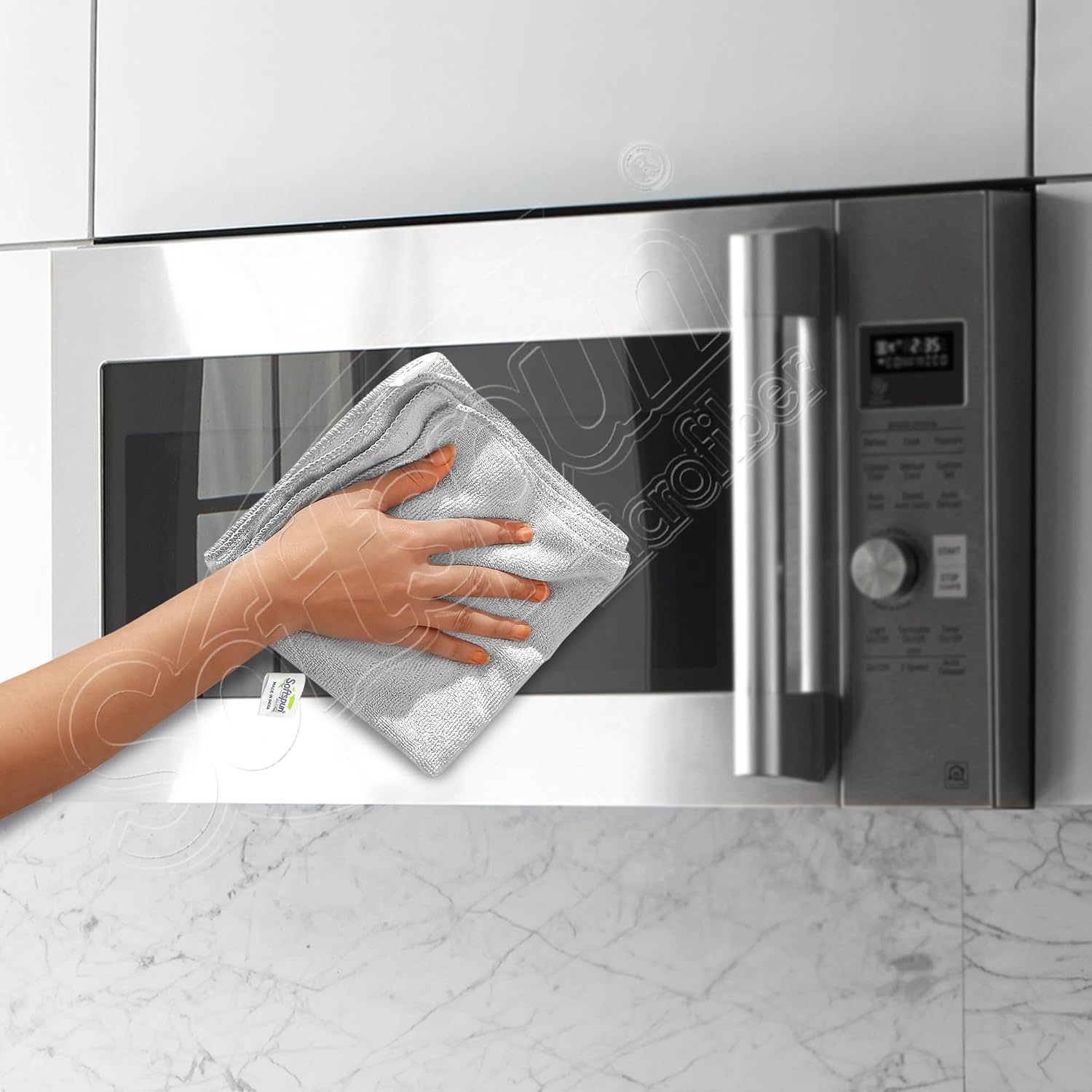 Softspun Microfiber Cleaning Cloths 450 Gsm | Highly Absorbent, Lint & Streak Free, Multi -Purpose Wash Cloth For Kitchen, Car, Window, Stainless Steel (4 Pcs)- White