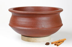 Deep Burned Uncoated Clay Biryani Pot Or Mitti Handi With 2 Wooden Spatulas Complimentary For Cooking & Serving - Red, 2 Liters | Pre-Seasoned Mud Pot - Unglazed, Double Fired, Hand Crafted