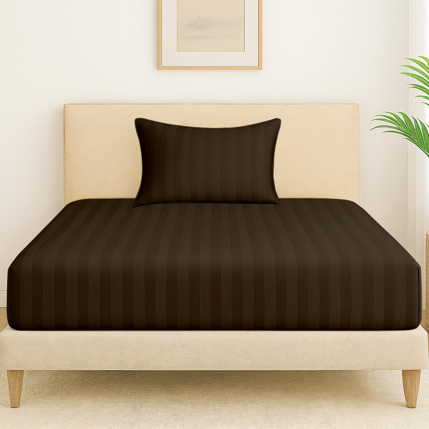 1 Single Bedsheet For King Size With 1 Pillow Covers | 36 X 78 Inches, Dark Brown - 130 Thread Count Soft & Comfortable | Ideal For Bedroom, Guest Room, House