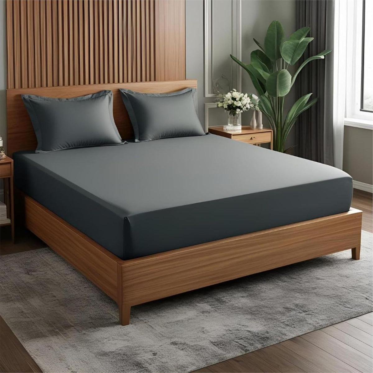 All Round Elastic Fitted Single Bedsheets With 2 Pillow Cover - 36 X 72 Inches, Dark Gray | Ideal For House, Hotel, Guest House | Good For Daily Use