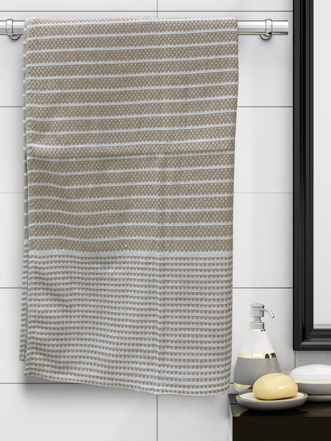 Athom Living Premium Cotton Light Weight Quick-Dry High Absorbent Cotton Bath 250 Gsm, (Towel Beige)