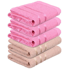 Kuber Industries Face Towel 1000 Gsm | Towels For Daily Use Workout Hand Towel | Lining Design | Pack Of 5 (Brown & Pink)