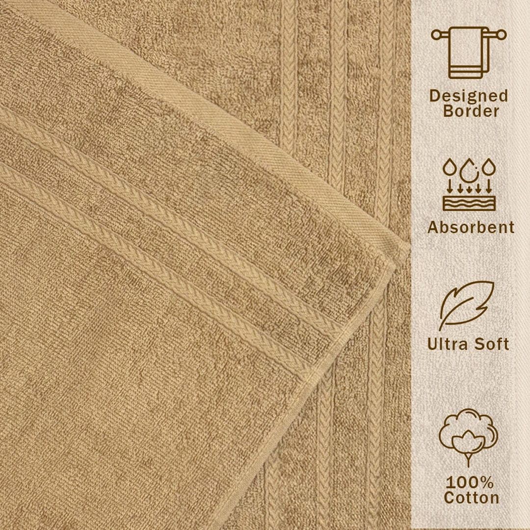 Troveo Super Soft Cotton Hand Towels 400 Gsm | Super Absorbent Multipurpose Hand Towel For Home Gym Workout Traveling Running & Kitchen (Beige) - Pack Of 2