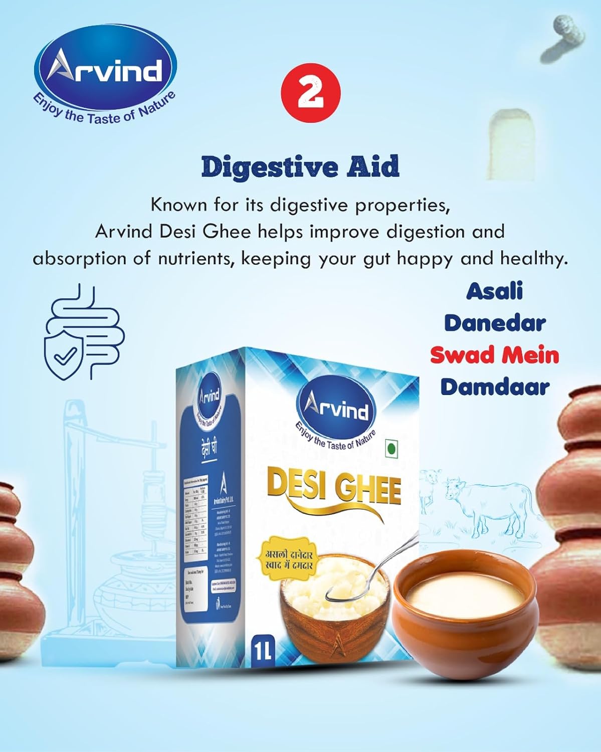 100% Pure Desi Ghee By Arvind | Rich Aroma For Better Digestion & Immunity Pure Desi Ghee For Frying | (500ml) 16.9 Ounce | Box Pack