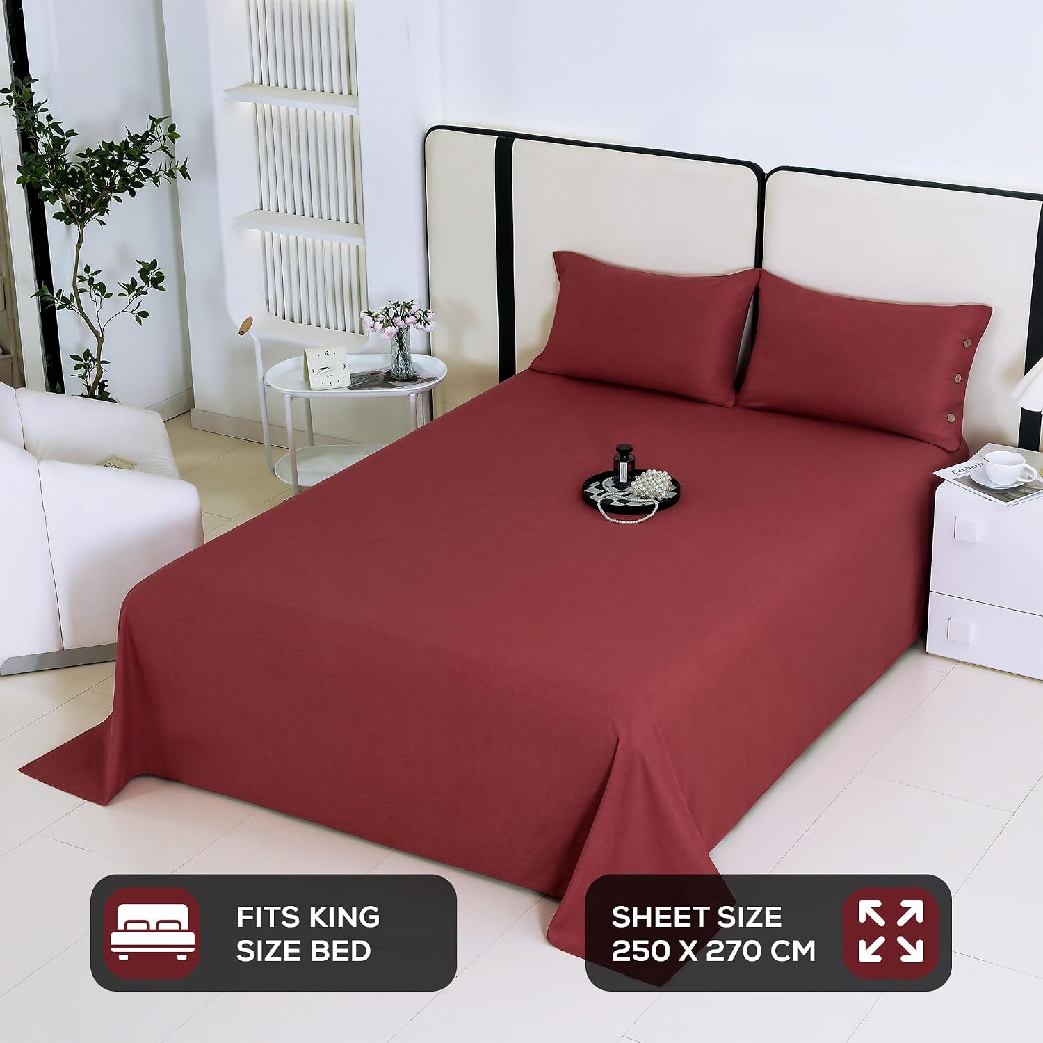 Soft Bedsheet For King Size Bed With 2 Matching Pillow Cover | 98 X 106 Inches, Red | Skin-Friendly Touch & Lasting Comfort - Soft & Breathable