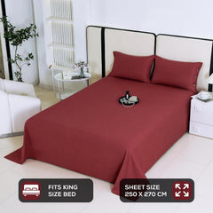 Soft Bedsheet For King Size Bed With 2 Matching Pillow Cover | 98 X 106 Inches, Red | Skin-Friendly Touch & Lasting Comfort - Soft & Breathable