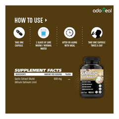 Adorreal Garlic Extract Capsules, Cardiovascular Support, Boosts Digestion, Maintains Cholesterol, Promoting Healthy Blood Flow & Circulation | 120 Capsules 150gm 0.3lbs