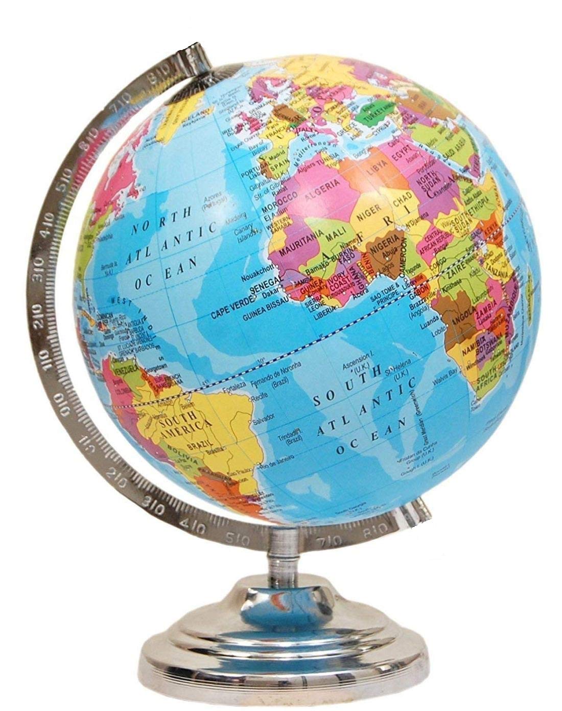 Globe 10 Inch Height, 8 Inch Diameter Rotating World With Magnifying Glass, Steel Finish Arc & Base, World, For Home & Office Decor, Best Gift For Students (Blue) Pack Of 1