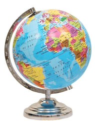 Globe 10 Inch Height, 8 Inch Diameter Rotating World With Magnifying Glass, Steel Finish Arc & Base, World, For Home & Office Decor, Best Gift For Students (Blue) Pack Of 1