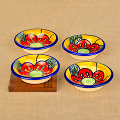 Hand Painted Floral Round Ceramic Dip Bowls Set Of 4 - Multicolor | Chutney Bowls - Ketchup Bowls