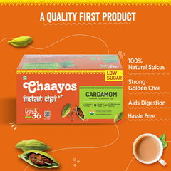 Chaayos Instant Premix Cardamom Chai - 36 Sachets, 288gm, 10.1 Ounce | Aids Digestion, Boosts Metabolism - Instant Assam Elaichi Chai | Low Sugar, Low Caffeine, Hassle Free