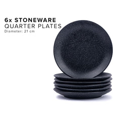 Ceramic Quarter Plates Set Of 6, Black Speckle | Premium Stoneware Snacks Plates Set - Dessert Plates | Small Plates With Matte Finish - Microwave Safe & Chip Resistant