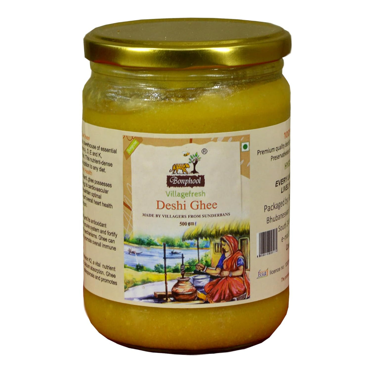 Premium Desi Cow By Bonphool | Rich In Nutrients & Delicious Healthy Desi Ghee Good For Heart Health | (500ml) 16.9 Ounce | Jar Pack
