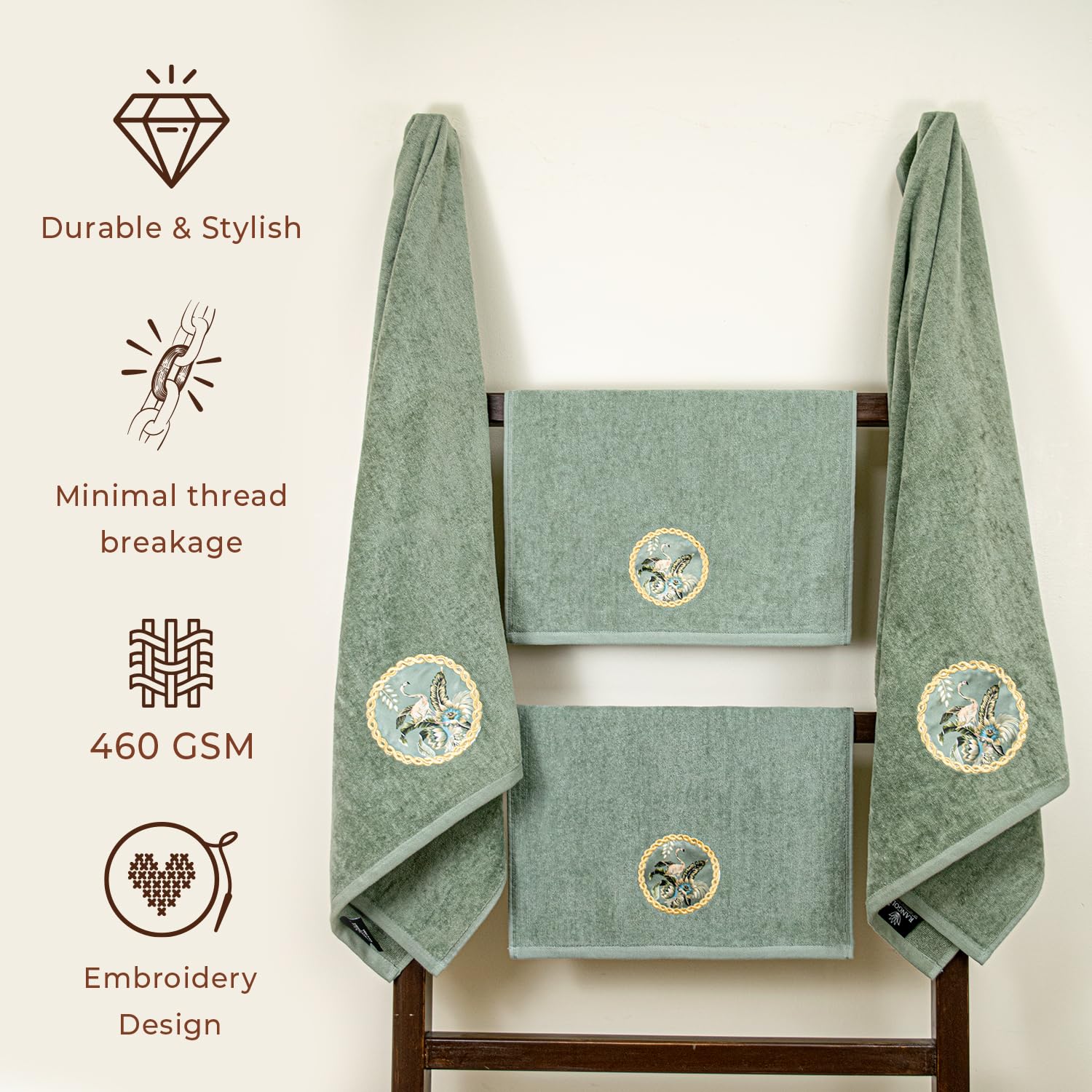 Akiko Home Prima Dream 100% Cotton 2 Bath & 2 Hand Towel 1400 Gsm | Soft, Absorbent & Durable, Cotton Bath & Hand Towel | Pack Of 4 (Green)