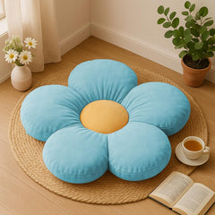 Flower Shaped Floor Cushion Pillow, Furniture Cushion, Light Blue - 16 X 16 Inch | For Kids Room & Living Room, Bed Room, Washable | Premium Super Soft Velvet Cover - Pack Of 1