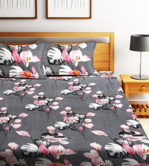 Microfiber Double Bedsheet With 2 Pillow Covers - 85 X 86 Inches, Grey & Pink | Normal Hand Wash Or Machine Wash | 144 Thread Count