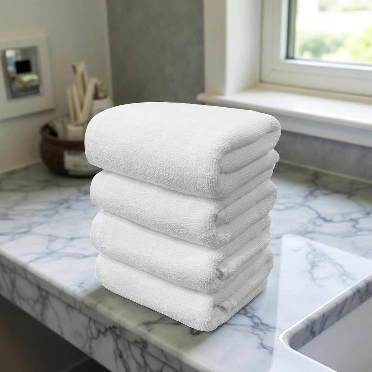 Labham 100% Cotton Hand Towel 800 Gsm | Ultra-Soft Super Absorbent & Quick Dry Hand Towel (White) - Pack Of 4
