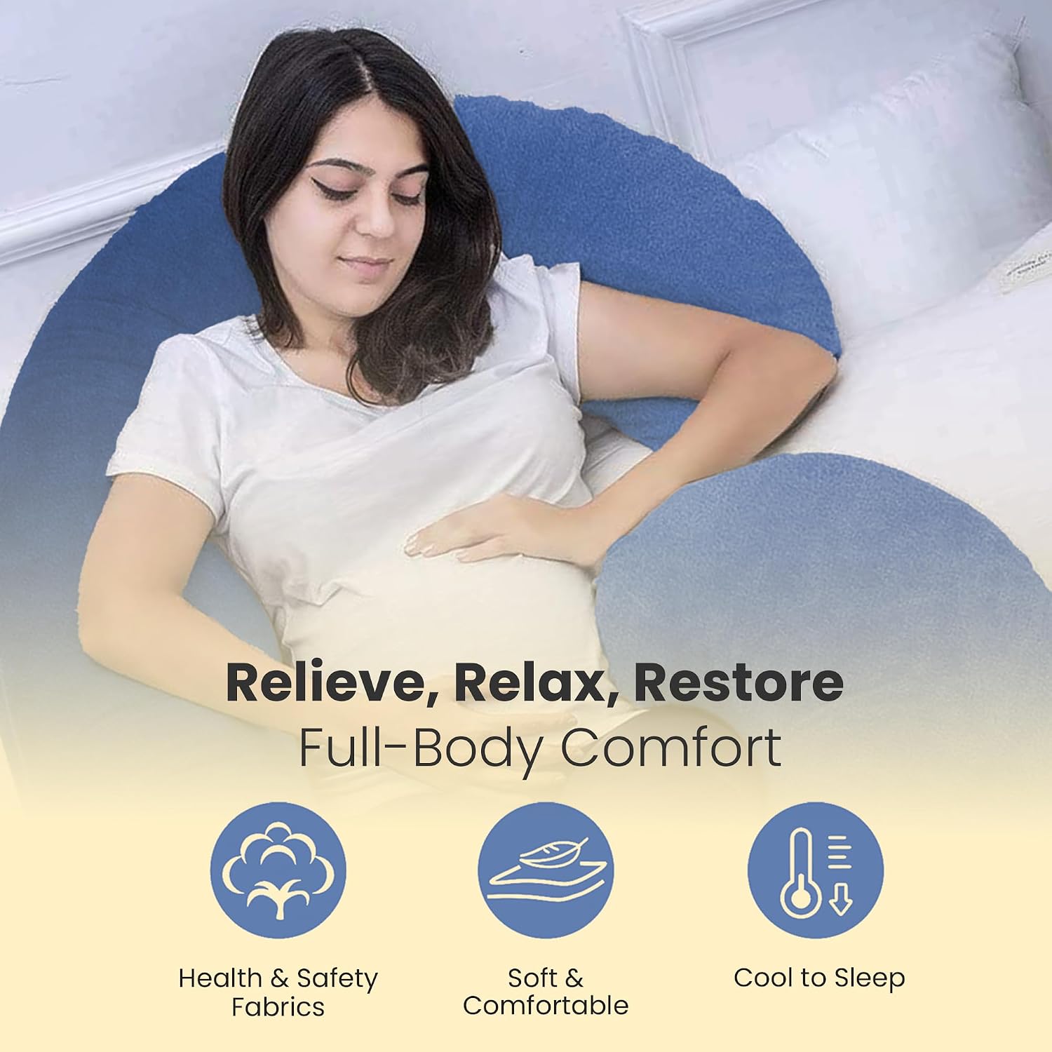 C Shape Full Body Pillow, Pregnancy Pillows For Sleeping, Adjustable, Blue | Maternity Pillows For Back, Hips, Legs, Belly | For Pregnant Women With Removable, Washable Blue Velvet Cover