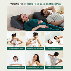 Bed Wedge Pillow For Sleeping, Multipurpose Use, Dark Grey, XL King Size - 24 L X 24 W X 10 H Inch | Medium Pillow, Cooling Gel Memory Foam Pillow & HR Foam Pillow, Removable Pillow Cover
