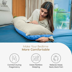 Microfiber Body Side Pillow For Sleeping For Pregnancy, Cream & Sky Blue - 53 X16 Inch | Long Cuddle Pillow For Hugging, Relaxing, Washable, Premium Velvet Outer Cover With Zip, Adjustable