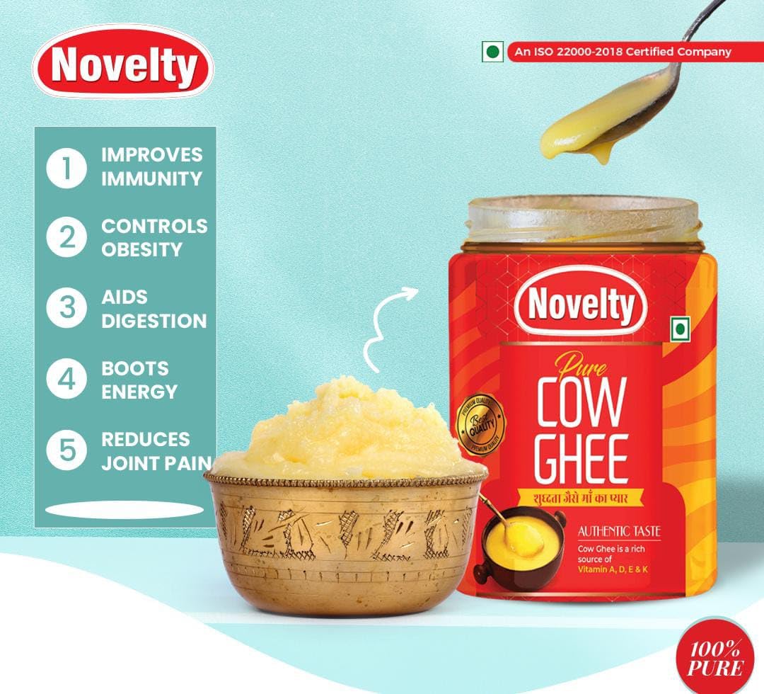 Natural Premium Cow Ghee Danedar By Novelty | Great Source Of Protein Fiber Desi Cow Ghee Good For Laddus | (1 Litr) 33.8 Ounce | Jar Pack