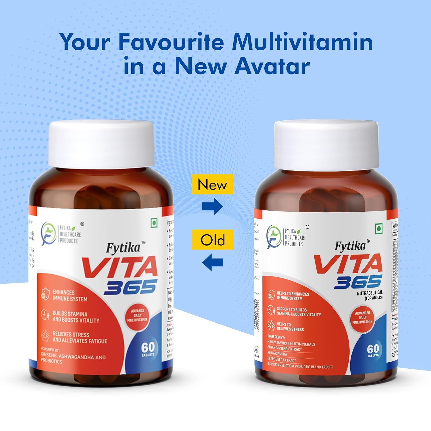 Fytika Healthcare Vita 365, Multivitamin With Probiotics Vitamin B12, Zinc, Biotin, Mineral, Ginseng & Ashwagandha, Enhances Energy, Immunity | 60 Tablets , 100gm 0.2lbs , Each Pack Of 3