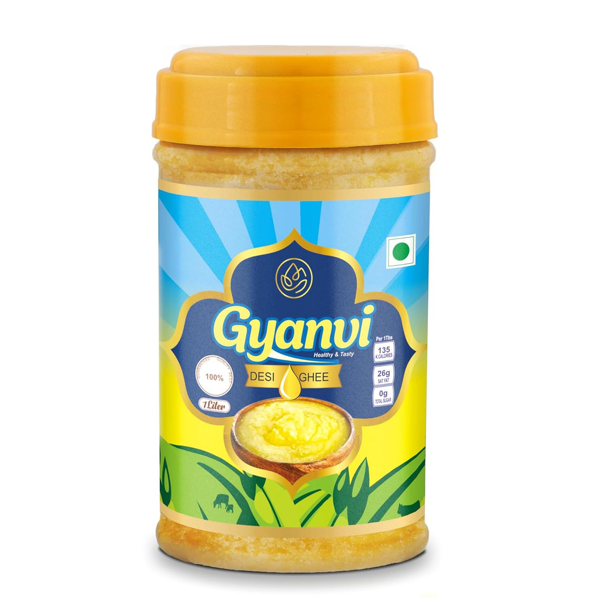 Natural Premium Desi Ghee By Gyanvi | Highly & Nutritious Pure Desi Ghee For Used For Better Digestion | (1 Litr) 33.8 Ounce | Plastic Bottle