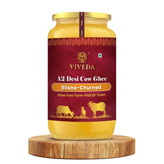 Premium A2 Desi Cow Ghee By Viveda | Hand-Churned, Traditional Bilona Method Pure Desi Cow Ghee Good For Baking & Frying | (1 Litr) 33.8 Ounce | Jar Pack