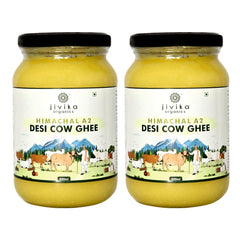 Natural Himachal A2 Desi Cow By Jivika Naturals | Good Source Of Vitamin A & Healthy Desi Ghee Perfect For Bakes Cookies | 1 Litre (500ml * 2) | 33.8 Ounce | Jar Pack