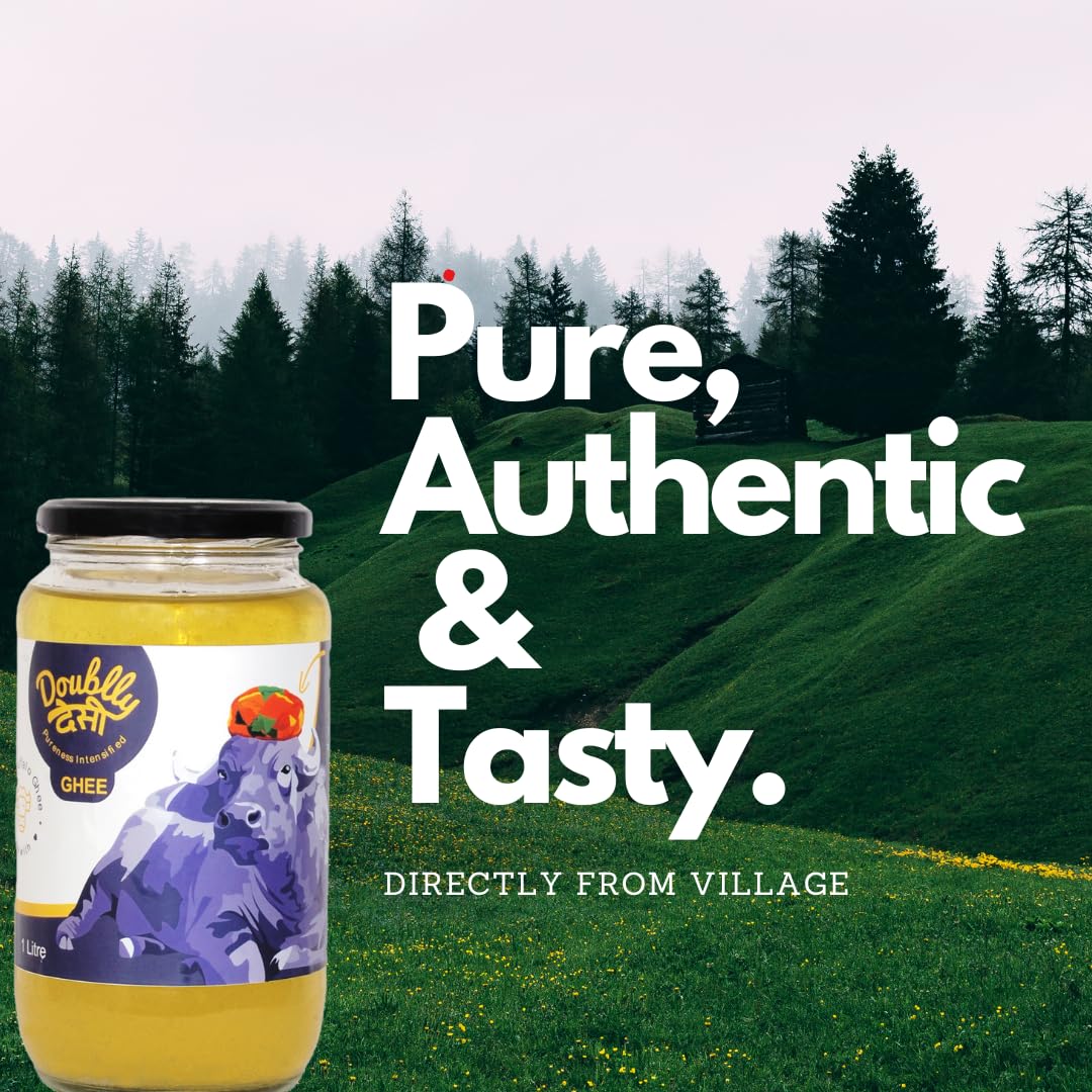 100% Pure Buffalo Desi Ghee By Doubllydesi | Natural & Healthy Homemade Fresh Ghee Prepared Using Traditional Method Good For Heart Health | (1 Litre) 33.8 Ounce | Jar Pack