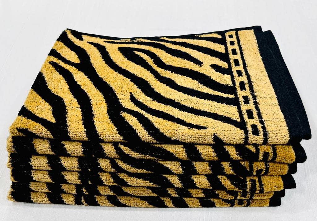 Bombay Dyeing Velour Tiger Printed 100% Cotton Super Soft Hand Towels 900 Gsm (Beige) - 6 Pcs