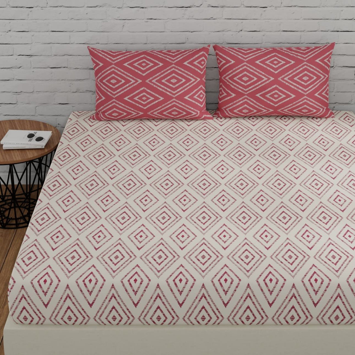 Super King Size Bedsheets 108 X 108 Inches With 2 Pillow Covers, White & Peach Pink | Lightweight & Breathable Cotton Bedsheet