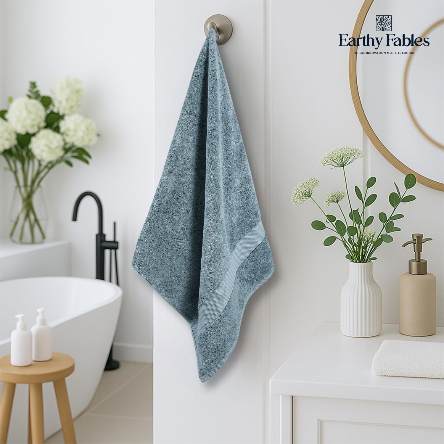 Earthy Fables Premium Bath Towel 600 Gsm | 100% Combed Cotton Ultra Soft, Quick Dry & Highly Absorbent For Home, Travel & Acne-Prone Skin, 140 X 70 Cm (Aqua)