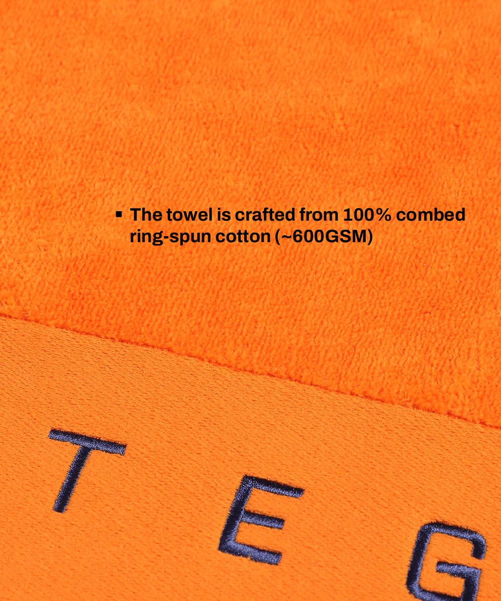 Tego Cotton Performance Sports Towel 100 Gsm - Gym, Work Out, Fitness Towel (Flash Orange)