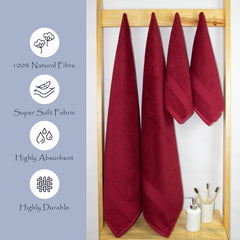 Rangoli 100% Cotton Fibre 2 Bath & 2 Hand Towel 1400 Gsm | Highly Durable & Super Absorbent Towel | Skin-Friendly & Quick Drying Luxury Towels (Maroon) - Pack Of 4