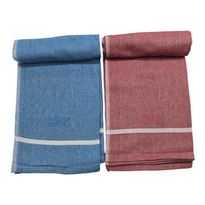 Ambika Stores & Readymades Large Size Kerala Traditional Cotton Bath Towel/Thorthu 700 Gsm | Light Weight Kerala Thorth & Stitched Towels (Rosy Brown & Blue) - 2 Pcs