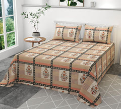 100% Pure Cotton Double Bedsheet With 2 Pillow Covers - 90 X 90 Inches, Orange & Beige | Soft, Breathable & Skin-Friendly Fade Resistant Double Bedsheet