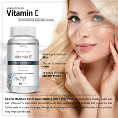 Vokin Biotech Natural Vitamin E From Sunflower D - Alpha, Tocpherol, 10mg | 90 Capsules 150gm 0.3lbs