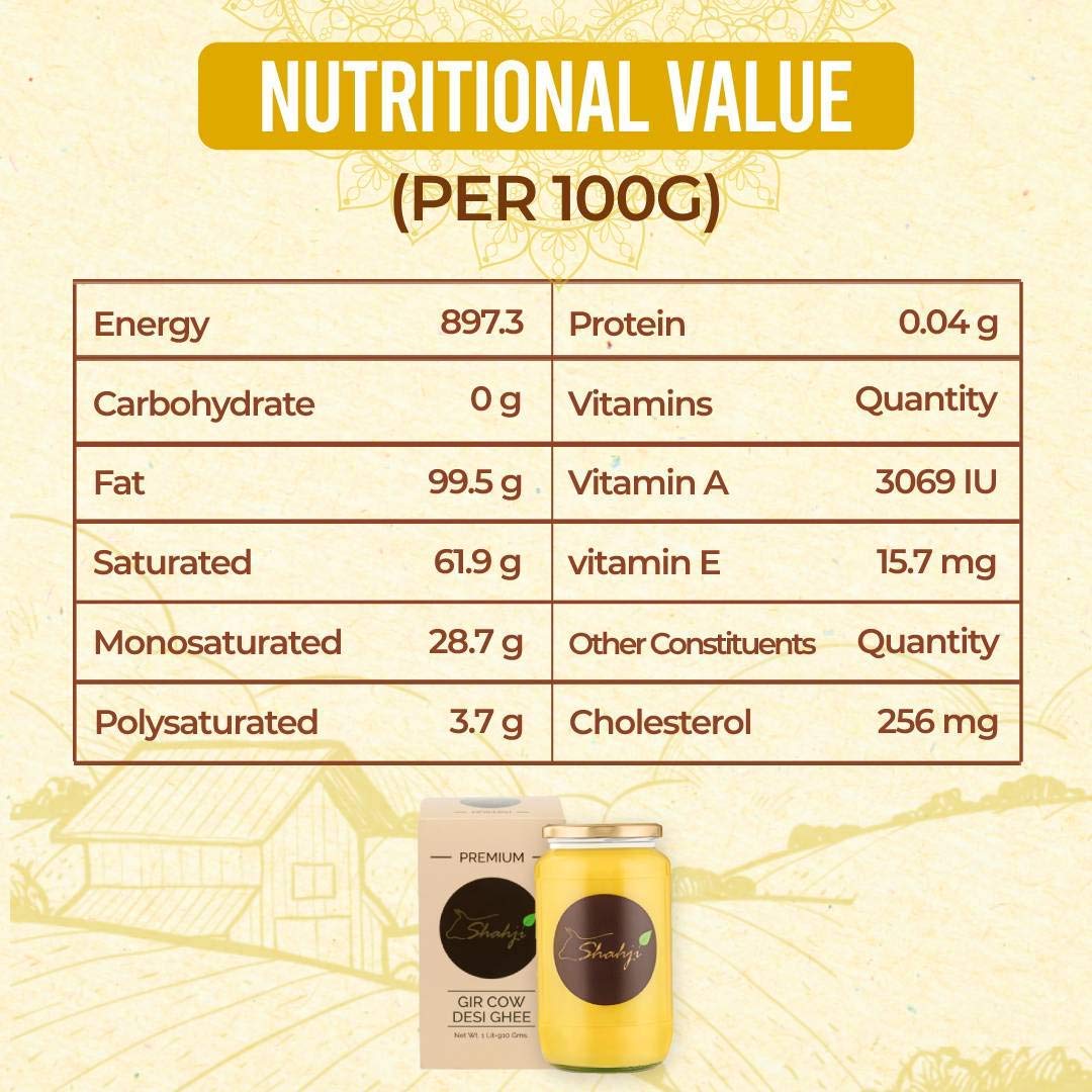 Pure A2 Desi Gir Cow Ghee By Shahji | High In Protein Fiber & Nutrients Healthy Desi Cow Ghee For Boost Immunity | (500ml) 16.9 Ounce | Jar Pack