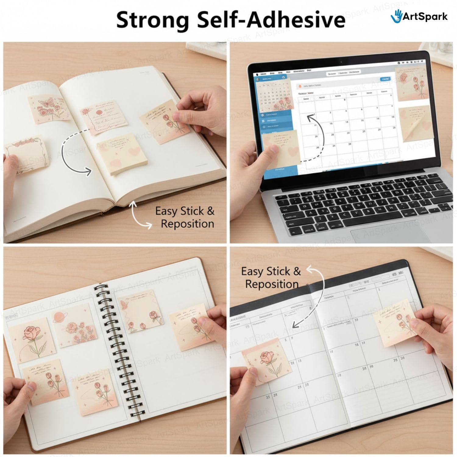 Sticky Notes – 200 Sheets Morning & Rose Memo Pad For Study, Writing, Planning (Rose Roll)