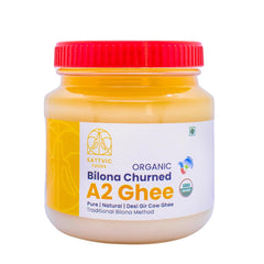 100% Natural A2 Bilona Churned Cow Ghee By Sattvic Foods | Traditional Bilona Method, Grass Fed Cows Homemade Ghee Good For Sweets | (450ml) 15.2 Ounce | Jar Pack