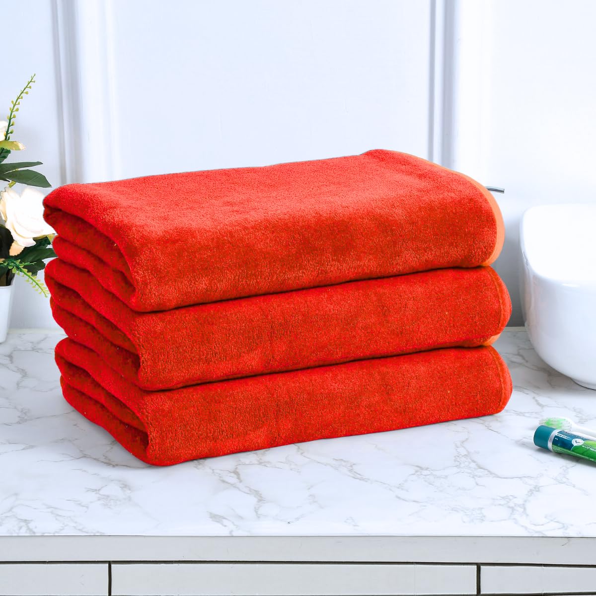 Black Gold The Finer Touch Premium Microfiber Bath Towels 1200 Gsm | Lightweight Ultra-Soft Fade Resistant Plain BG58 (Red) - 3 Pcs