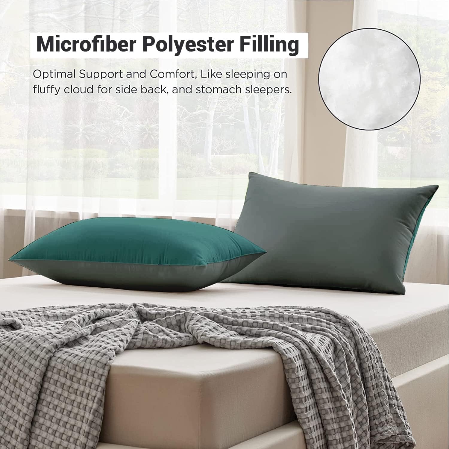 Premium Microfiber Soft Pillow For Sleeping, Teal & Grey, King Size - 17 X 27 Inches | Comfy Hotel Comfort Pillow, Vacuum Packed | Bed Pillow, Hypoallergenic, Lightweight - Set Of 2