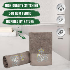 Rangoli 100% Cotton Martin Hand Towels 540 Gsm | Quick Dry, Ultra Soft, Highly Absorbent Printed Hand Towel For Men & Women Luxury & Highly Absorbent Towels - Blugrn (Set Of 2)