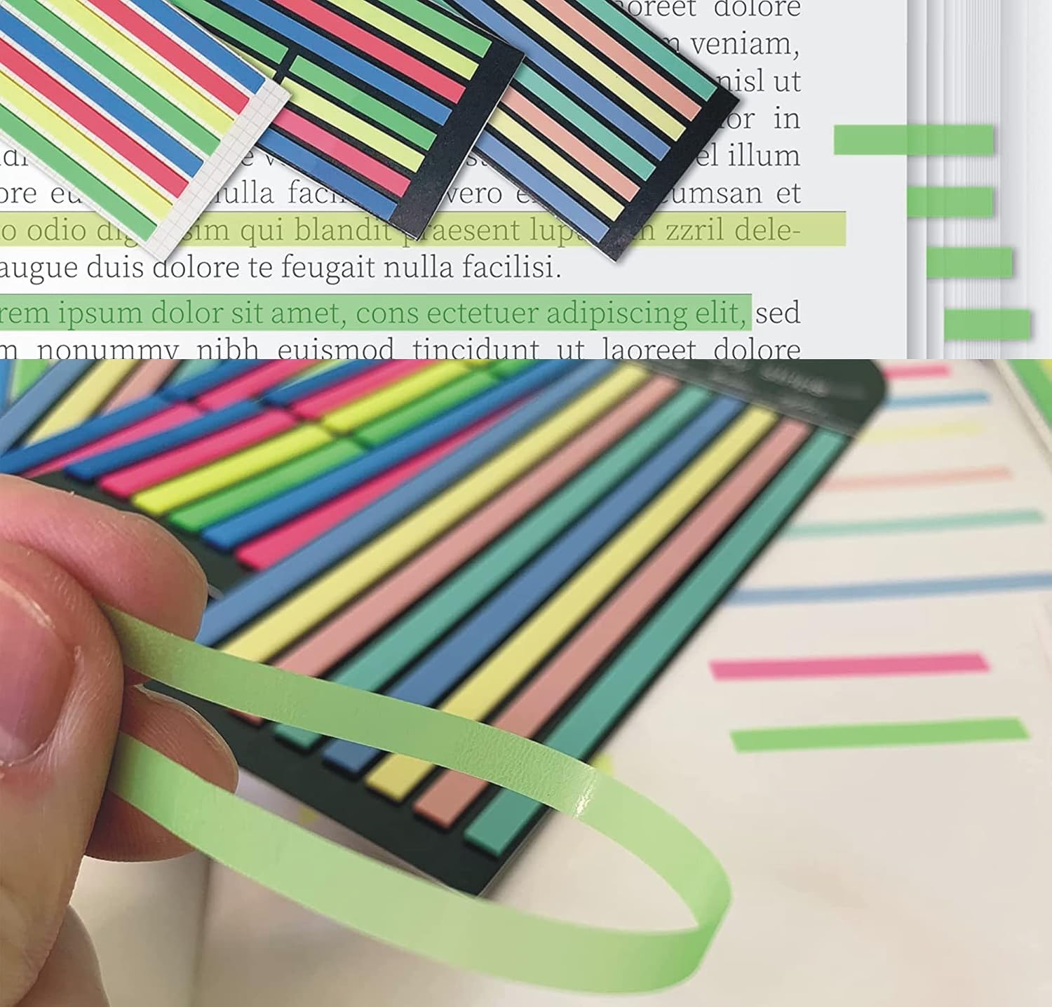 10 Color Book Tabs With 4 Colors Highlighting Stripes, Easy To Stick, Combo - 360 Pieces