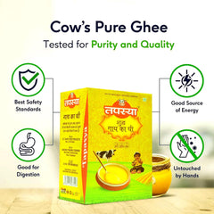 100% Natural Shudh Cow Ghee By Tapasya | Curd Churning Bilona Method Pure Desi Ghee For Immunity Booster | (1 Litr) 33.8 Ounce | Box Pack