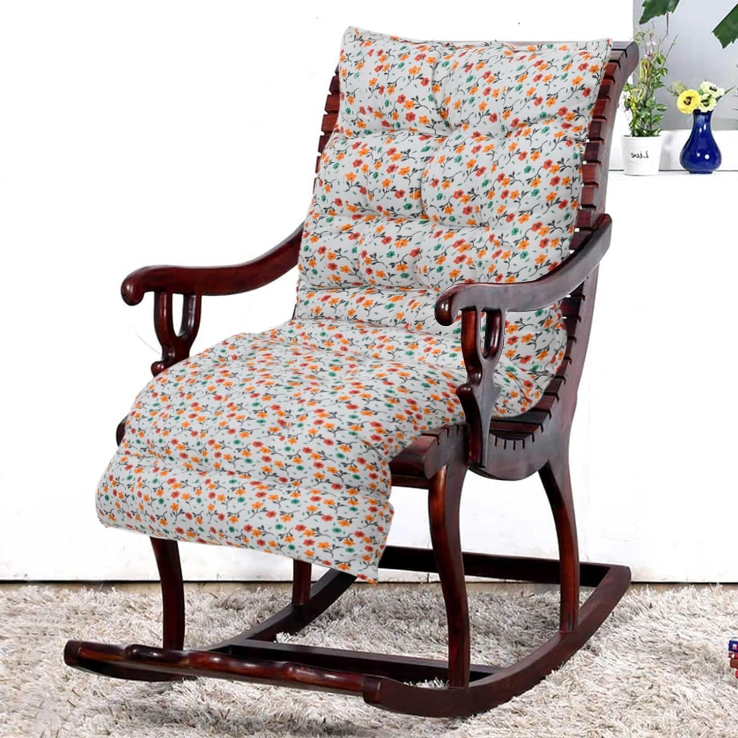 Microfiber Long Chair Pad Cushion, Chair Back Rest Pillow, Size - 45 X 121 Cm | Flower Printed - White, Versatile Use, Long Lasting, Comfort | Lightweight Portability - Pack Of 1