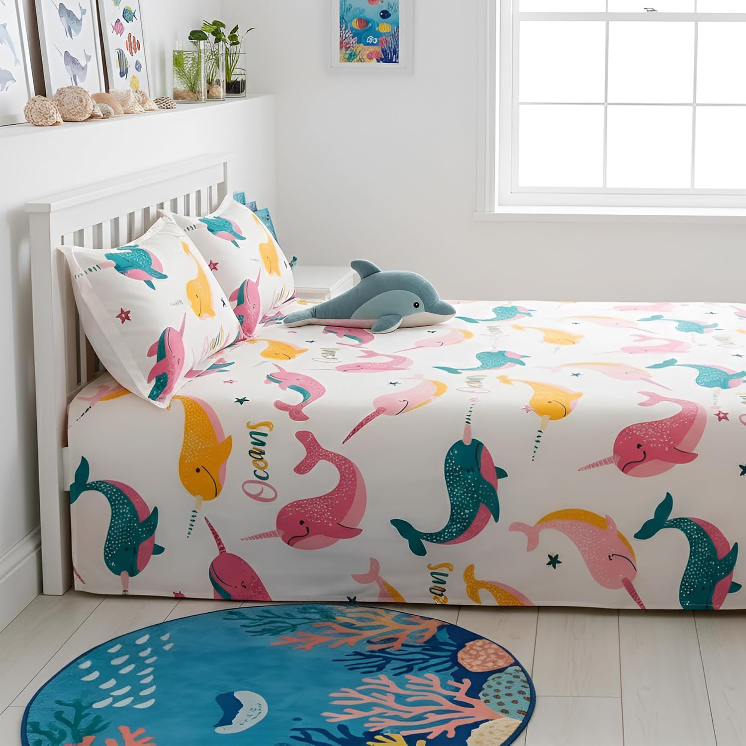 Kids Double Bed Bedsheet Set With 2 Pillow Covers - 88 X 100 Inches, Baby Pink & Yellow | Soft Bedding For Boys & Girls | Bubbly Buddies Design