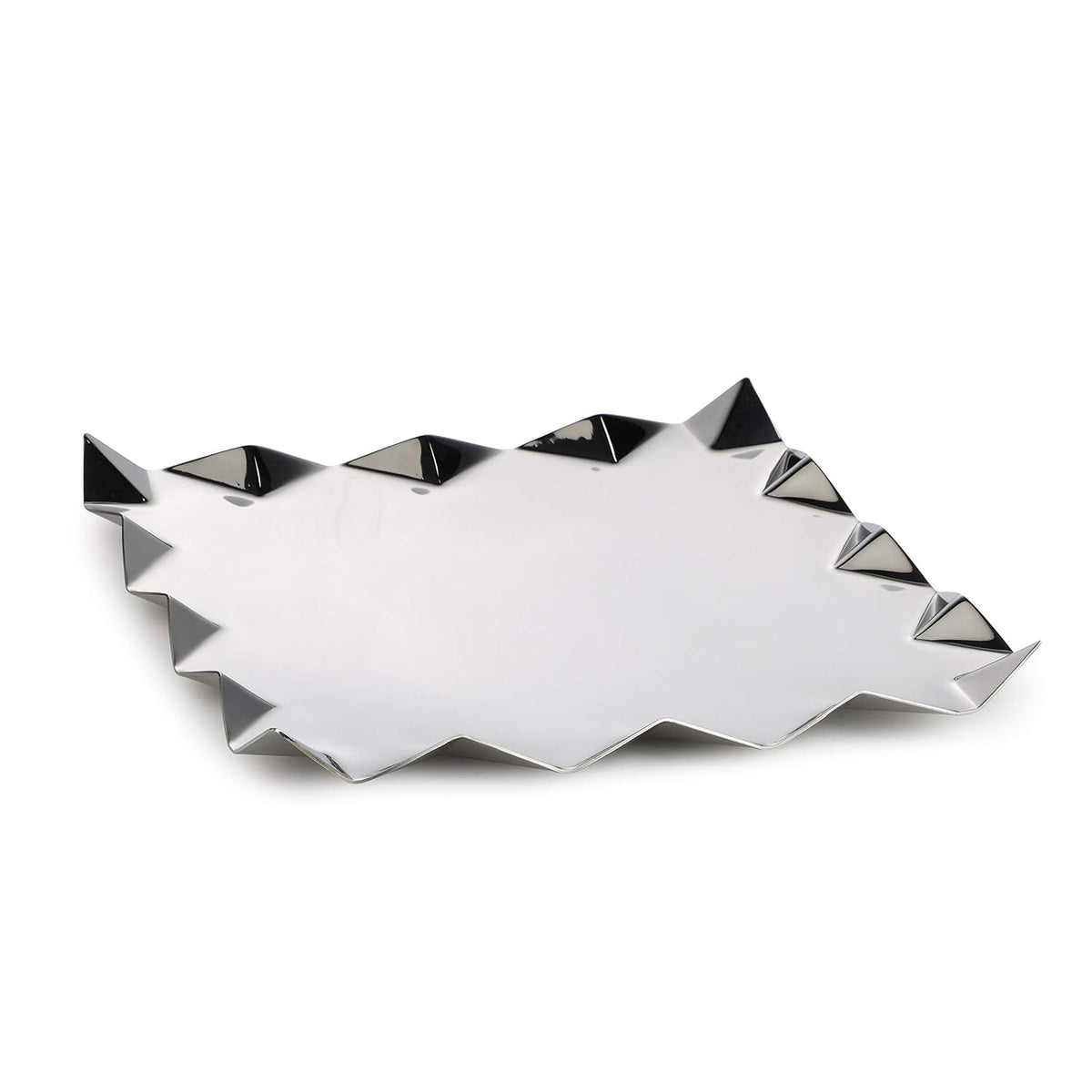 Designer Chrome Stainless Steel Square Platters, Large - Criss Cross Series | Corporate Gifting For Diwali - Zig Zag Serving Tray For Food Dessert Fruit Coffee Tea